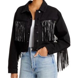 [BLANKNYC] Womens Black Fringe Light Weight Denim Jacket Coat NWOT